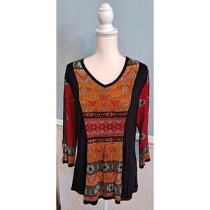 Parsley Sage Women's Tunic Top Aztec Geometric Shirt Size XL 3/4 Sleeve